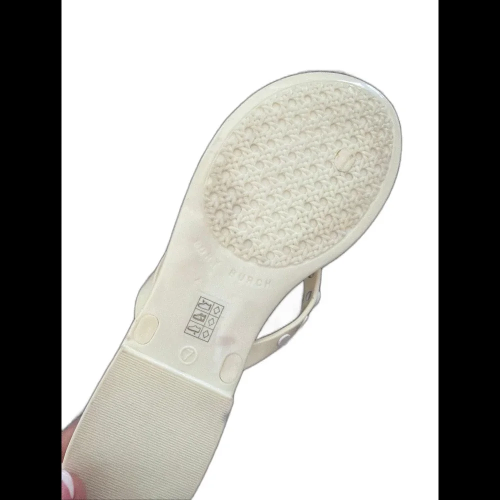 Tory Burch Studded Logo Jelly Ivory White Thong Flip Flop Sandals Women's 7